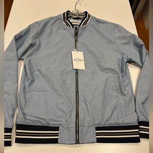 Denim & Flower NEW Classic Oxford Jacket Blue Zip Front Bomber Men’s Size M